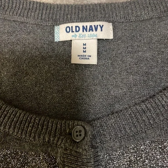 Old Navy Women’s SZ M Grey Striped Metallic Button Down Long Sleeve Cardigan - Picture 6 of 12